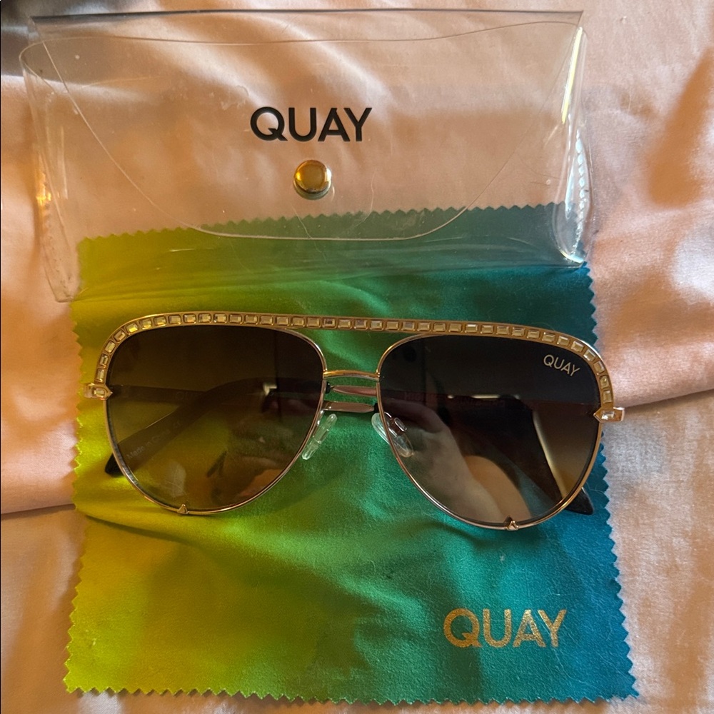 Quay Australia Gold and Black Aviator Sunglasses